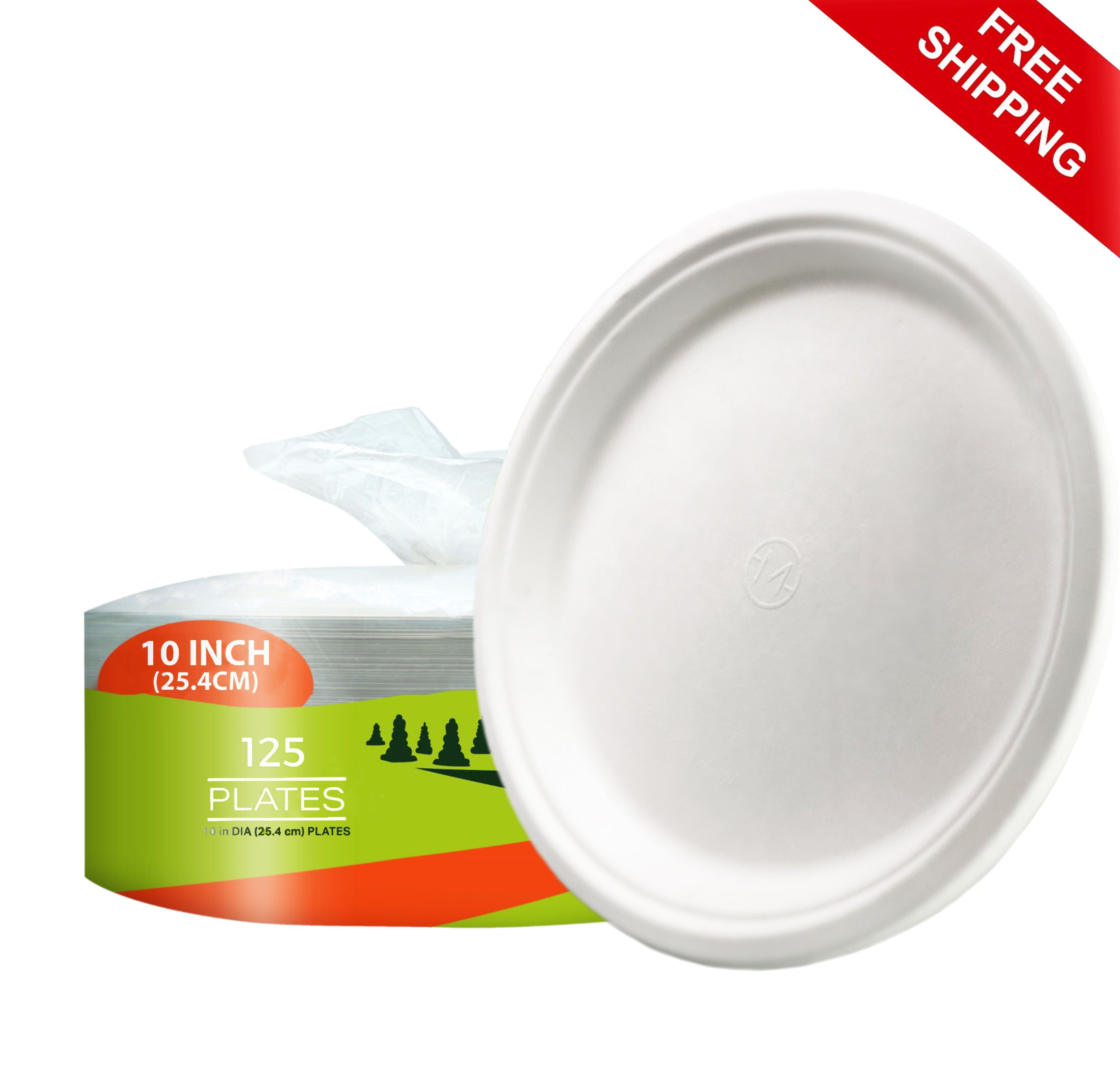 MOBI Ecoware 10" Biodegradable Bagasse Heavy-Duty Disposable Dinner Plates (125-Pack)