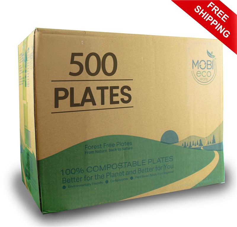 MOBI Ecoware 10" Biodegradable Bagasse Heavy-Duty Disposable Dinner Plates (500-Pack)