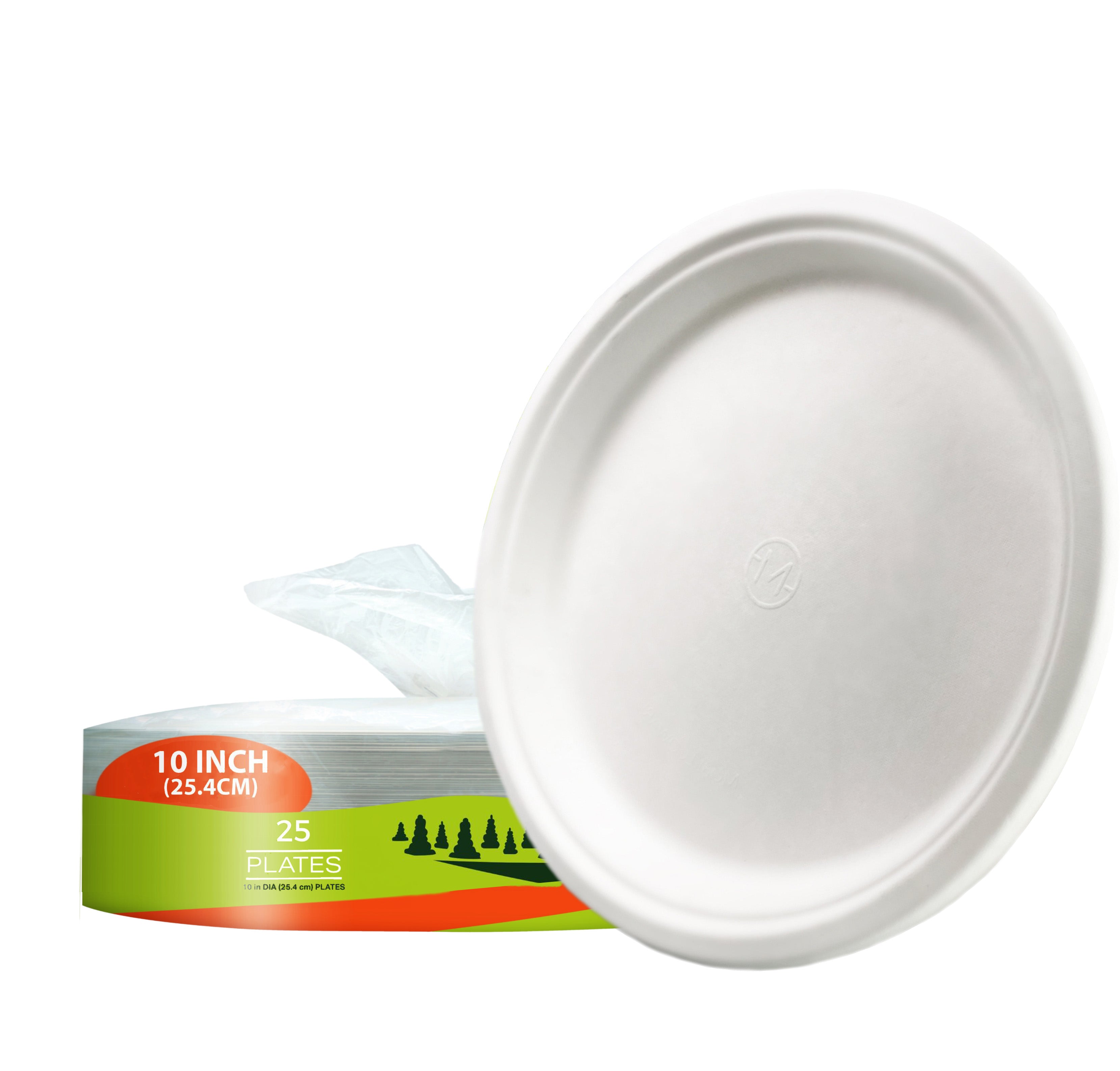 MOBI Ecoware 10" Biodegradable Bagasse Heavy-Duty Disposable Dinner Plates (25-Pack)