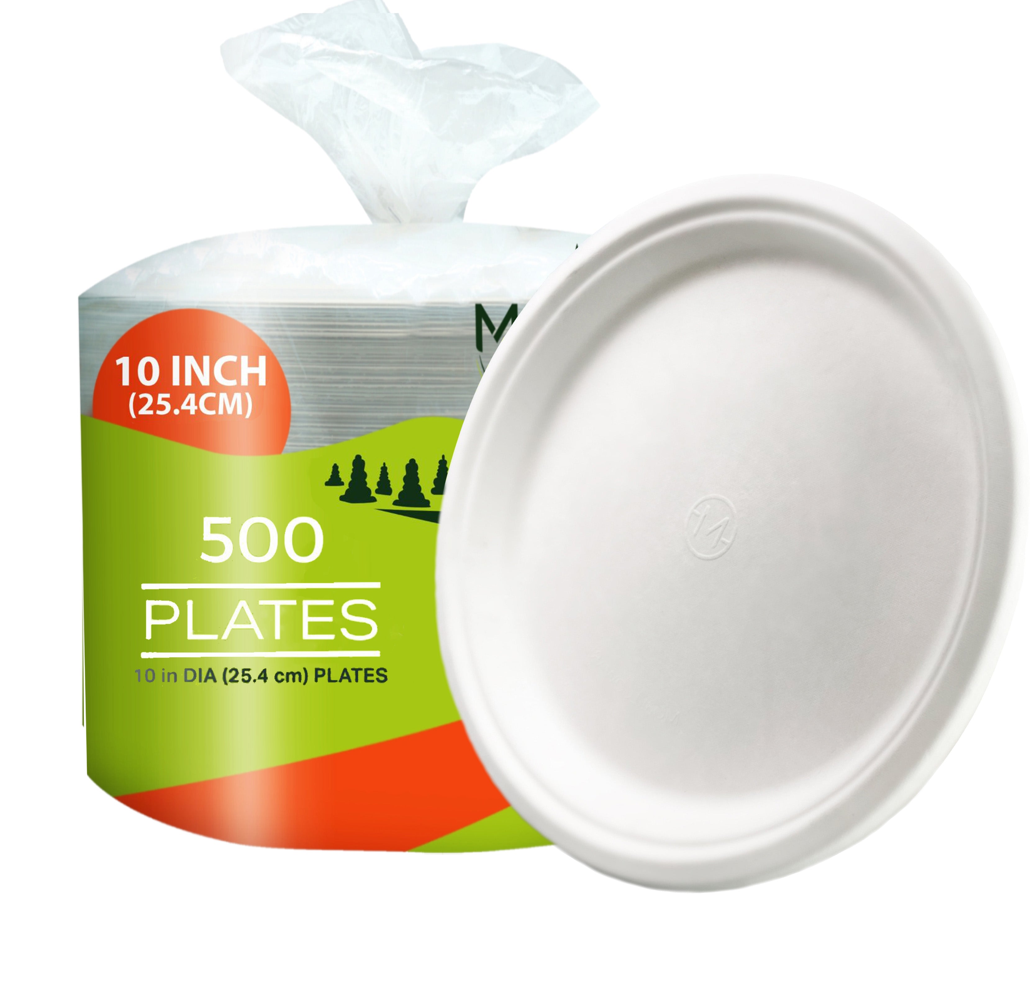 MOBI Ecoware 10" Biodegradable Bagasse Heavy-Duty Disposable Dinner Plates (500-Pack)