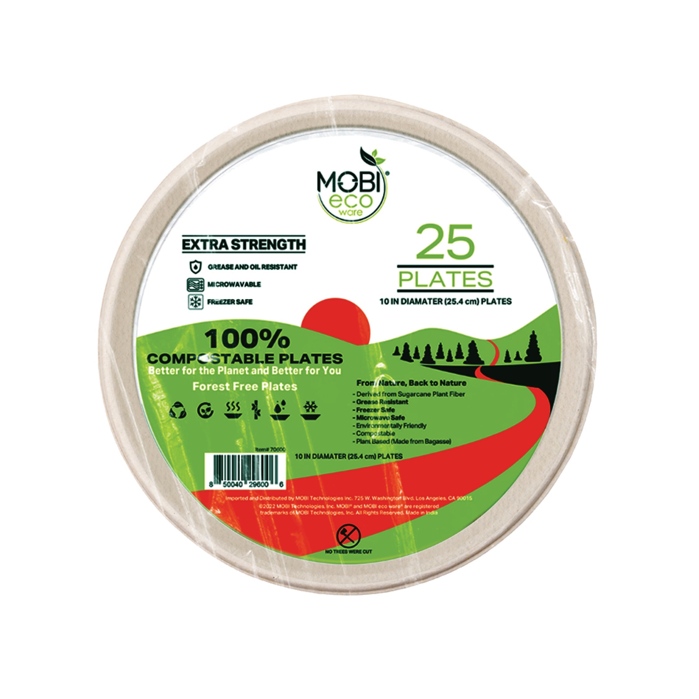 MOBI Ecoware 10" Biodegradable Bagasse Heavy-Duty Disposable Dinner Plates (25-Pack)