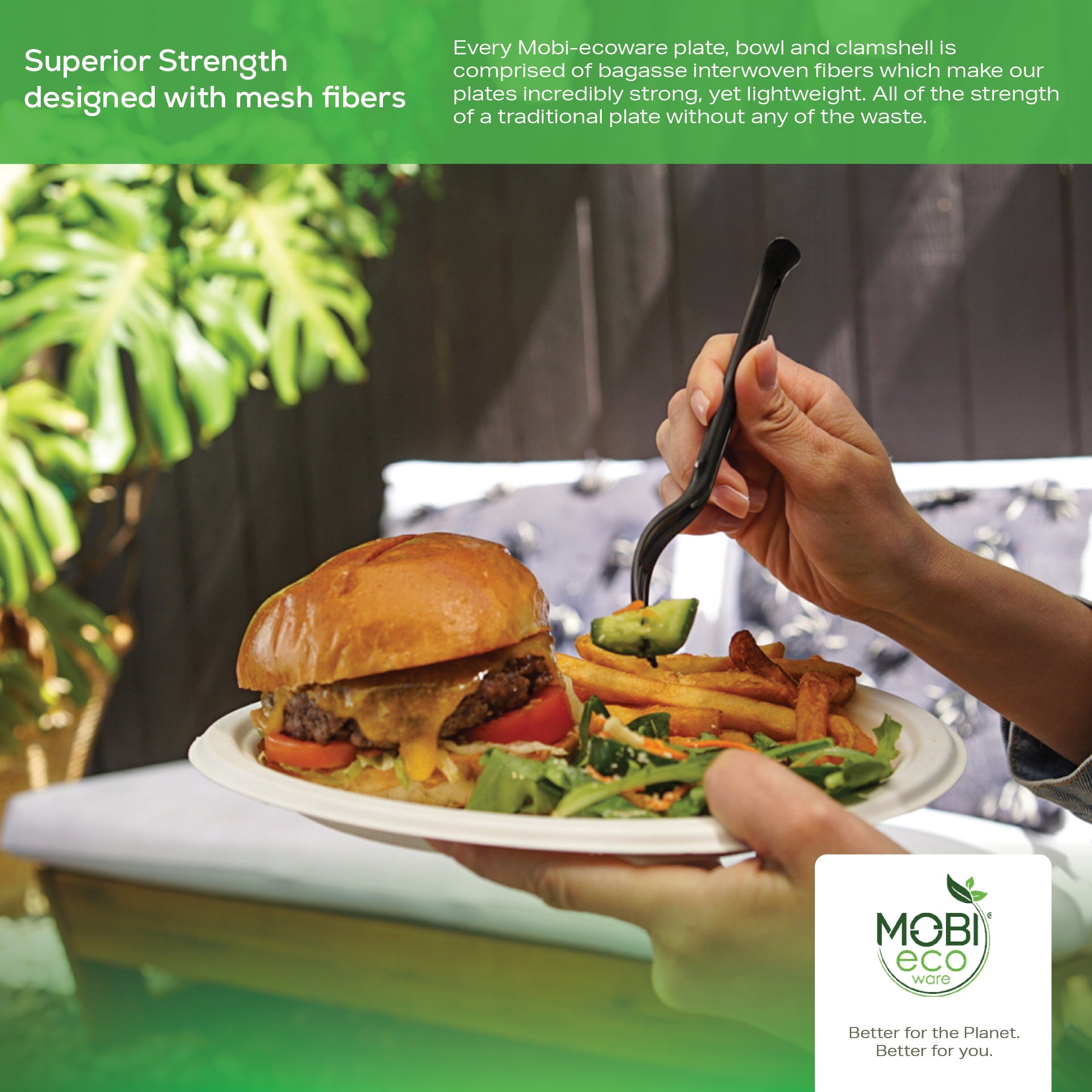 MOBI Ecoware 10" Biodegradable Bagasse Heavy-Duty Disposable Dinner Plates (25-Pack)