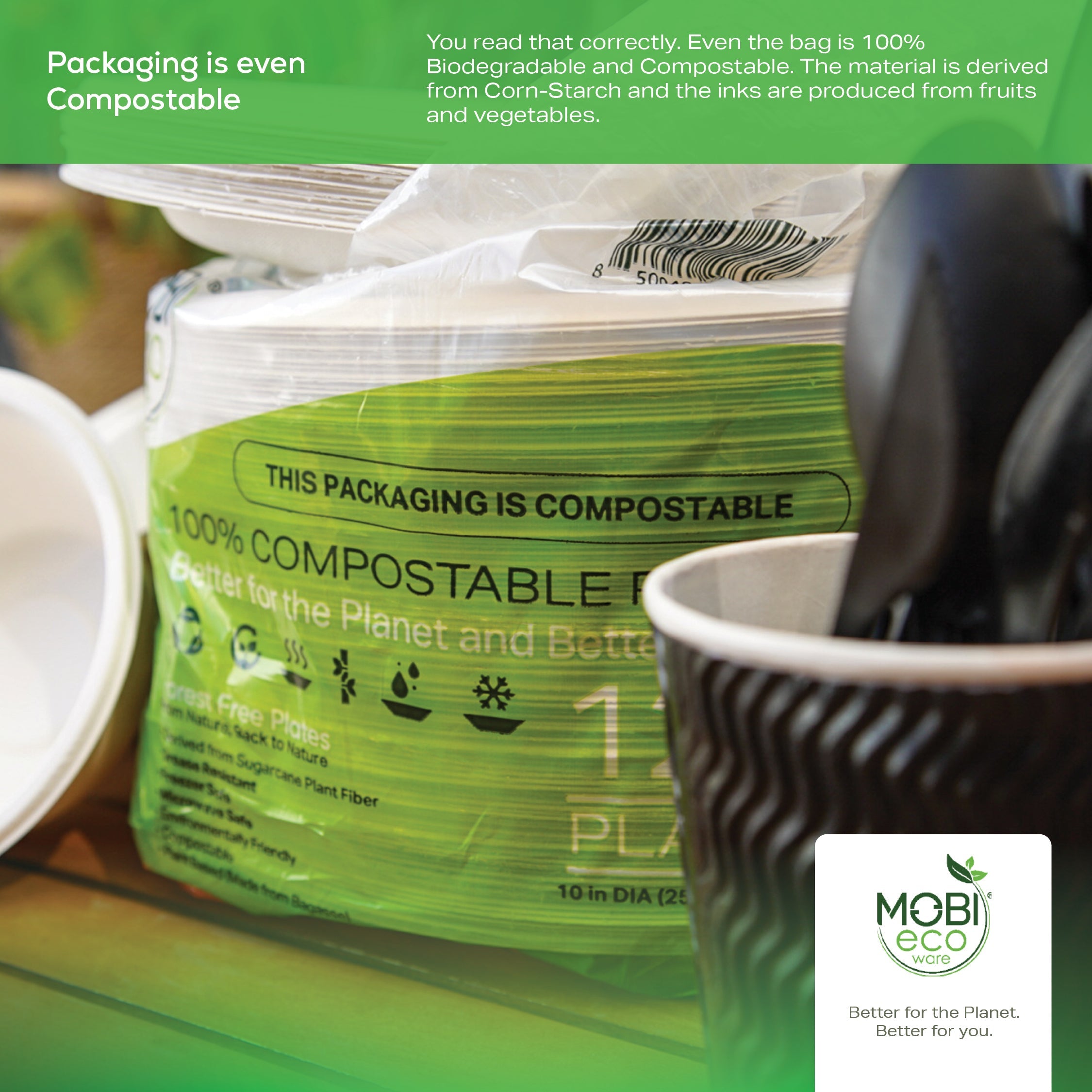 MOBI Ecoware 10" Biodegradable Bagasse Heavy-Duty Disposable Dinner Plates (25-Pack)
