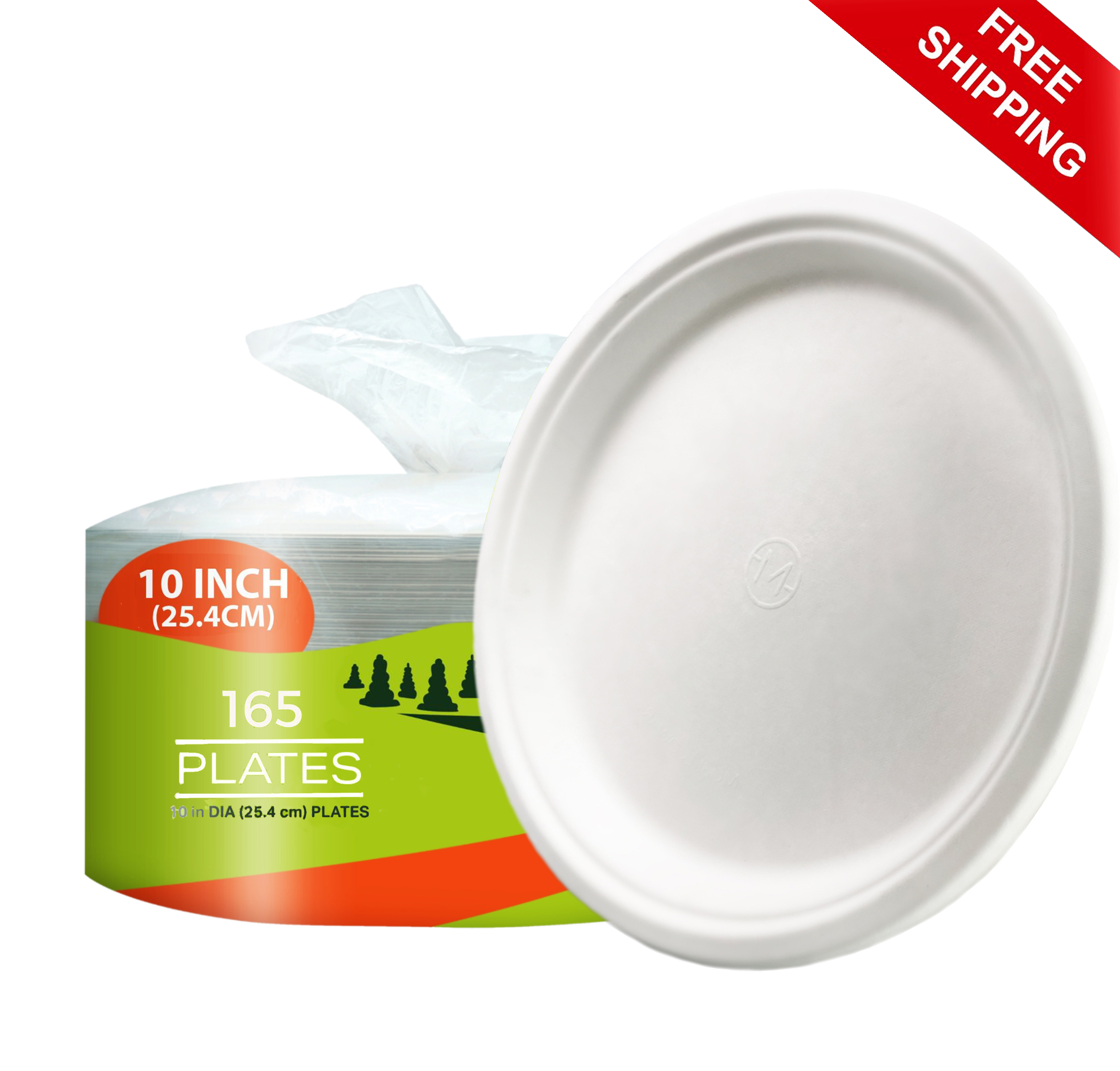 MOBI Ecoware 10" Biodegradable Bagasse Heavy-Duty Disposable Dinner Plates (165-Pack)