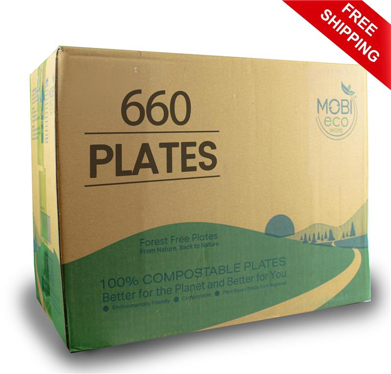 MOBI Ecoware 10" Biodegradable Bagasse Heavy-Duty Disposable Dinner Plates (660-Pack)