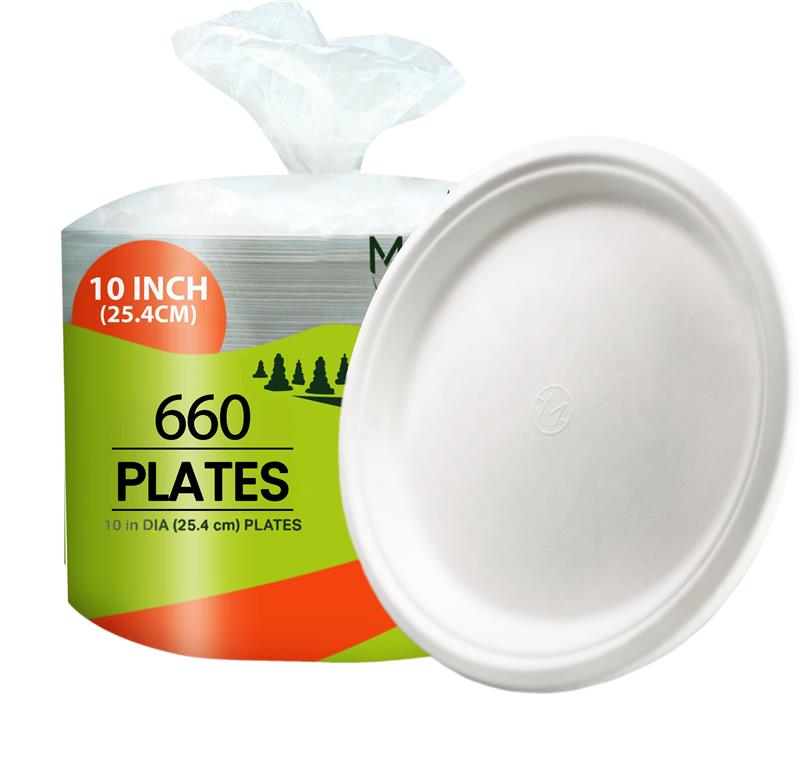MOBI Ecoware 10" Biodegradable Bagasse Heavy-Duty Disposable Dinner Plates (660-Pack)