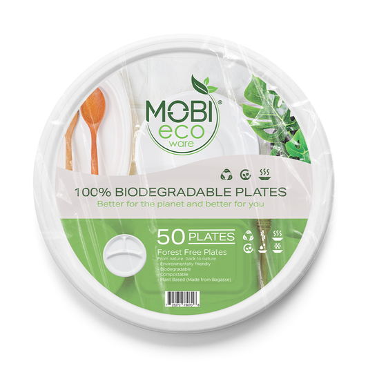 Mobi Ecoware 100% Biodegradable and Compostable 10in 3 compartment plate